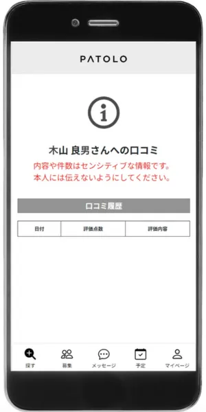 PATOLOのクチコミ画面