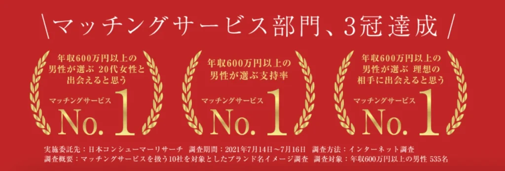 ラブアンがマッチングサービスで3冠達成していることを示す画像