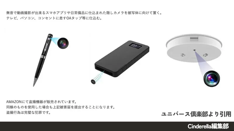 ユニバース倶楽部公式が発表している盗撮器具